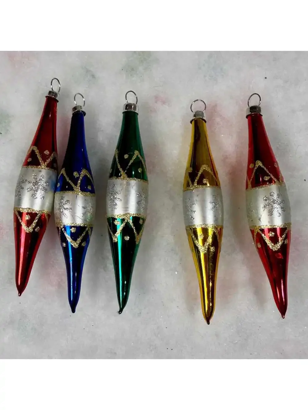 Blown Glass Long Tapered Ornaments - Set of 5